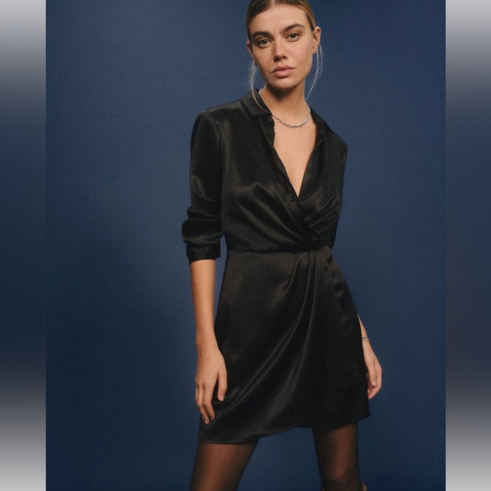 Reformation Alaine Silk Dress in Black